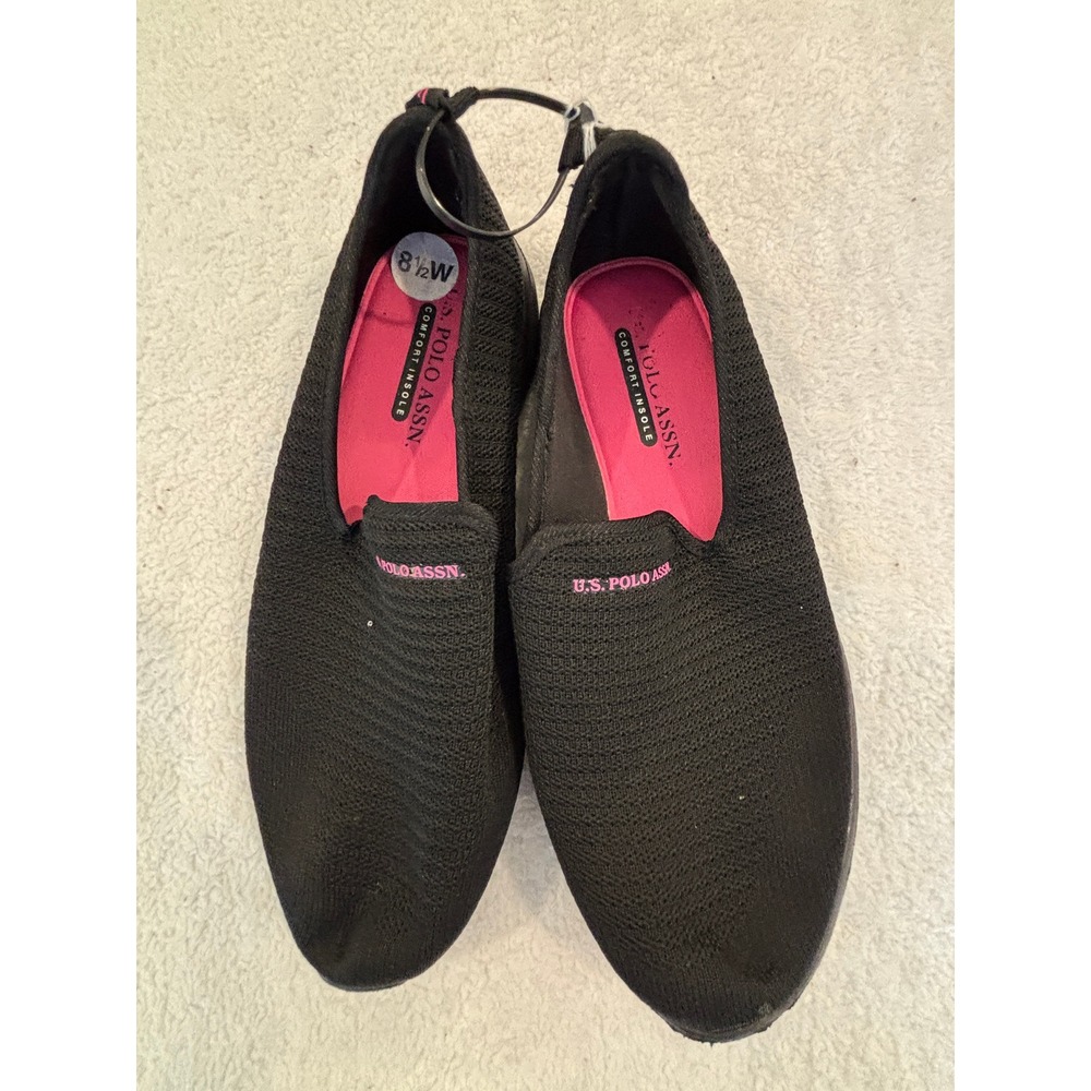 US Polo Assn Womens Black‎ Mesh Slip On Sneakers Pink Logo Comfort Insole 8.5W